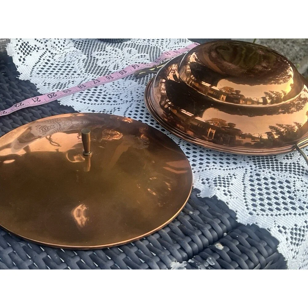 Vintage European￼Hammere Copper Covered Serving Dish With